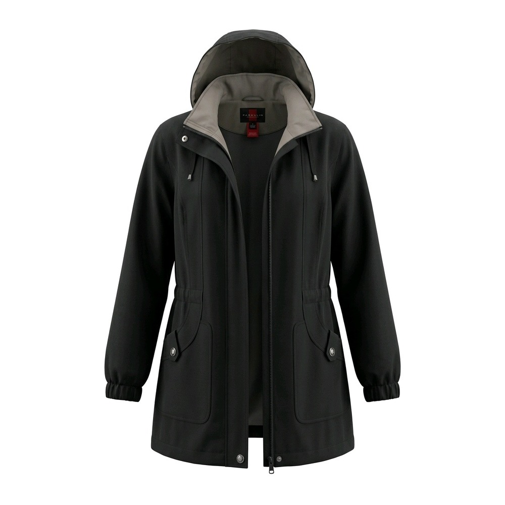 Gallery Black Anorak Parka Jacket Hooded Drawstring Waist Mid Length Coat Medium